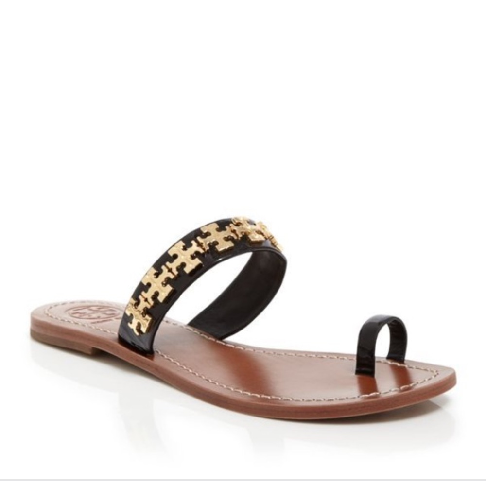 Tory Burch Black and Gold Slide Sandals